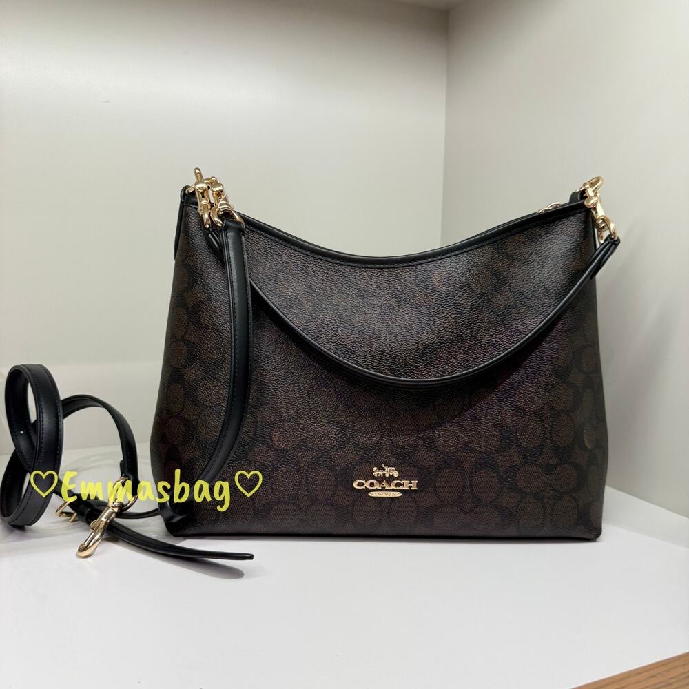 Coach Laurel Shoulder Bag CV975 signature canvas/Gold/Walnut/Black